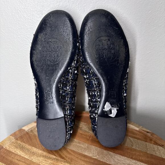 TORY BURCH Serena Reva Rare Navy White Boucle Tweed Ballet Flat Sz 8.5 $225‎ - Picture 9 of 13